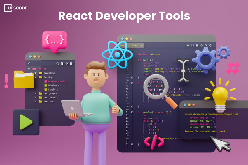 React tools. Программирование картинки. Программист иллюстрация.